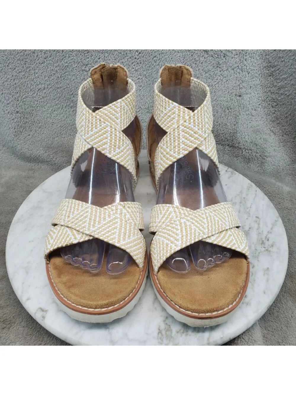 Skechers Shoes Womens Size 7 Bobs Tan Textile Strappy Espadrille Sandals